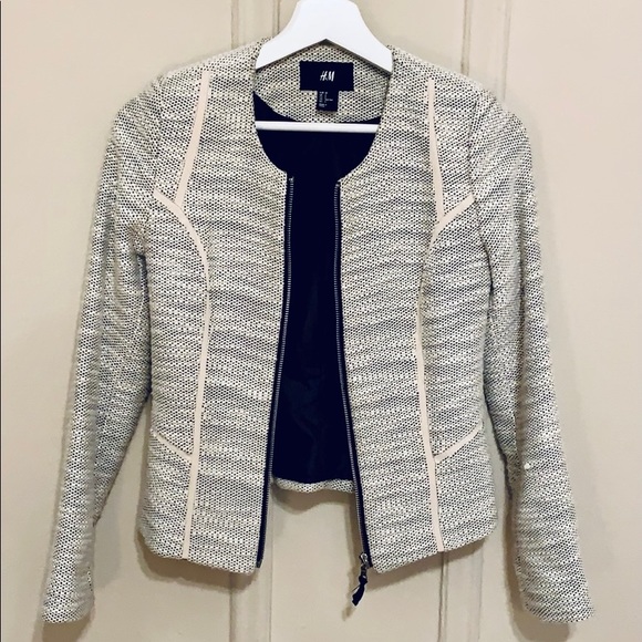 H&M Jackets & Blazers - H&M White & Black Textured Zip Blazer